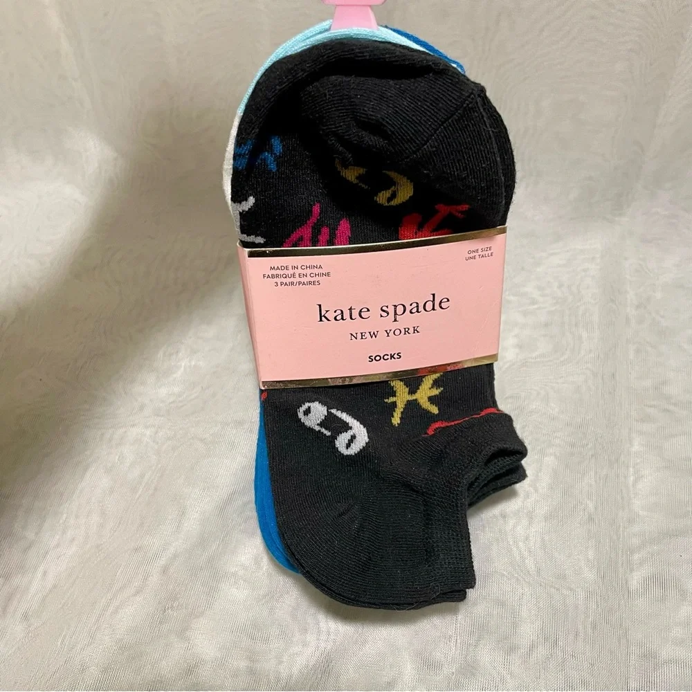 Kate Spade Multicolor Set of 3 Liner Socks, NWT
